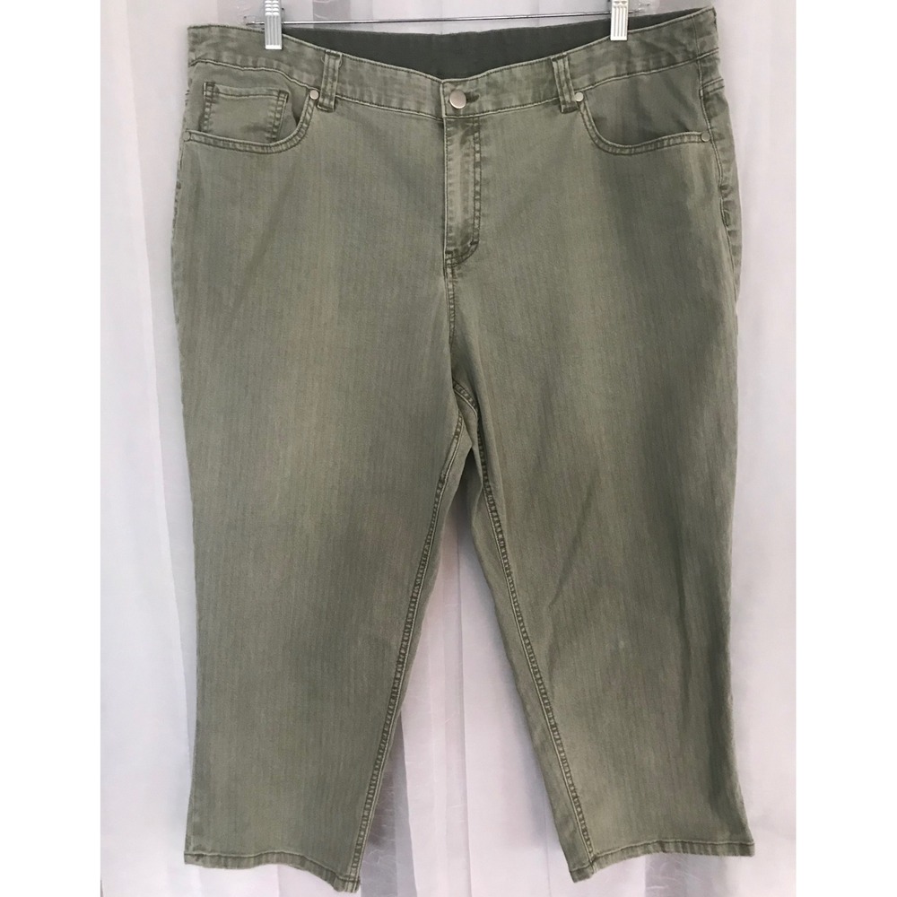CJ Banks Womens 22W Average Sage Green Herringbone Capri Cropped Pants‎ Denim